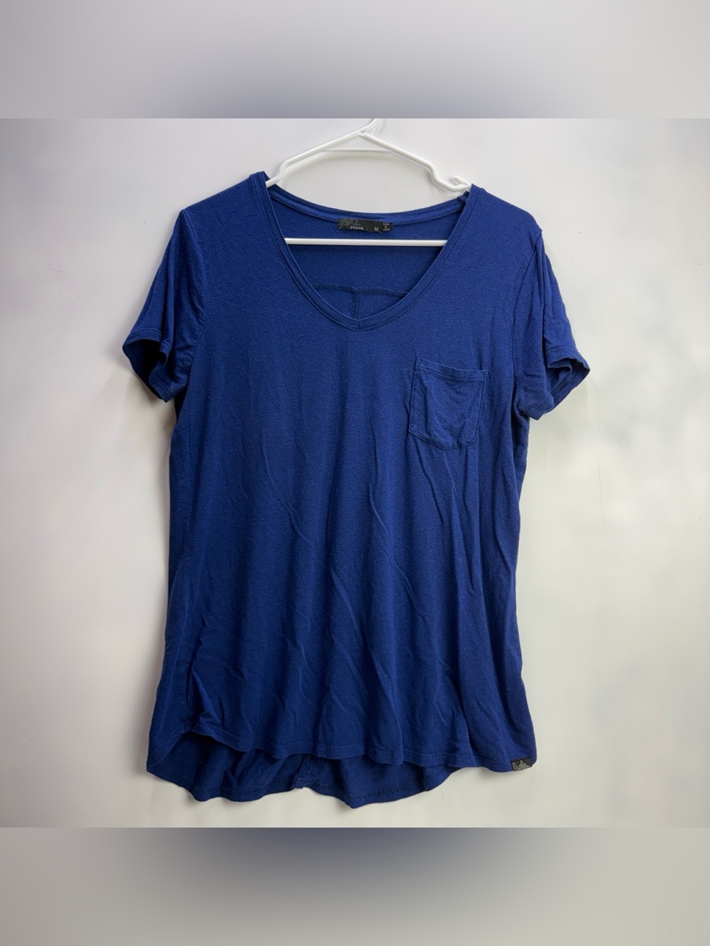 prAna Women’s Blue V-Neck T-Shirt with Chest Pocket